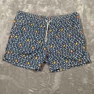 MC2 St Barth Swim Trunks Mens XXL Blue AOP Fish Rubber Duck Mesh Lined Beach